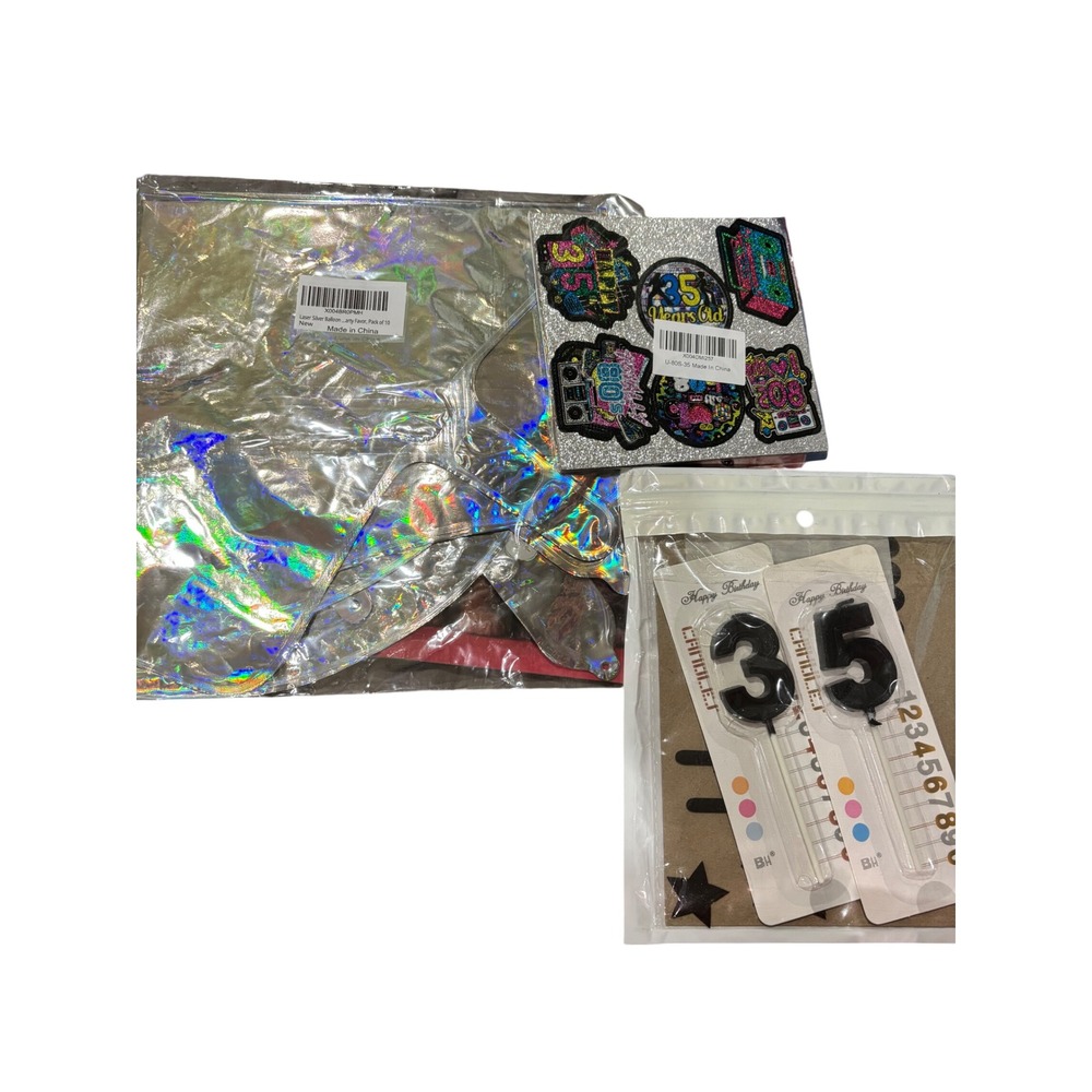35th Birthday Party Decoration Set Sparkly Stickers Silver Balloons